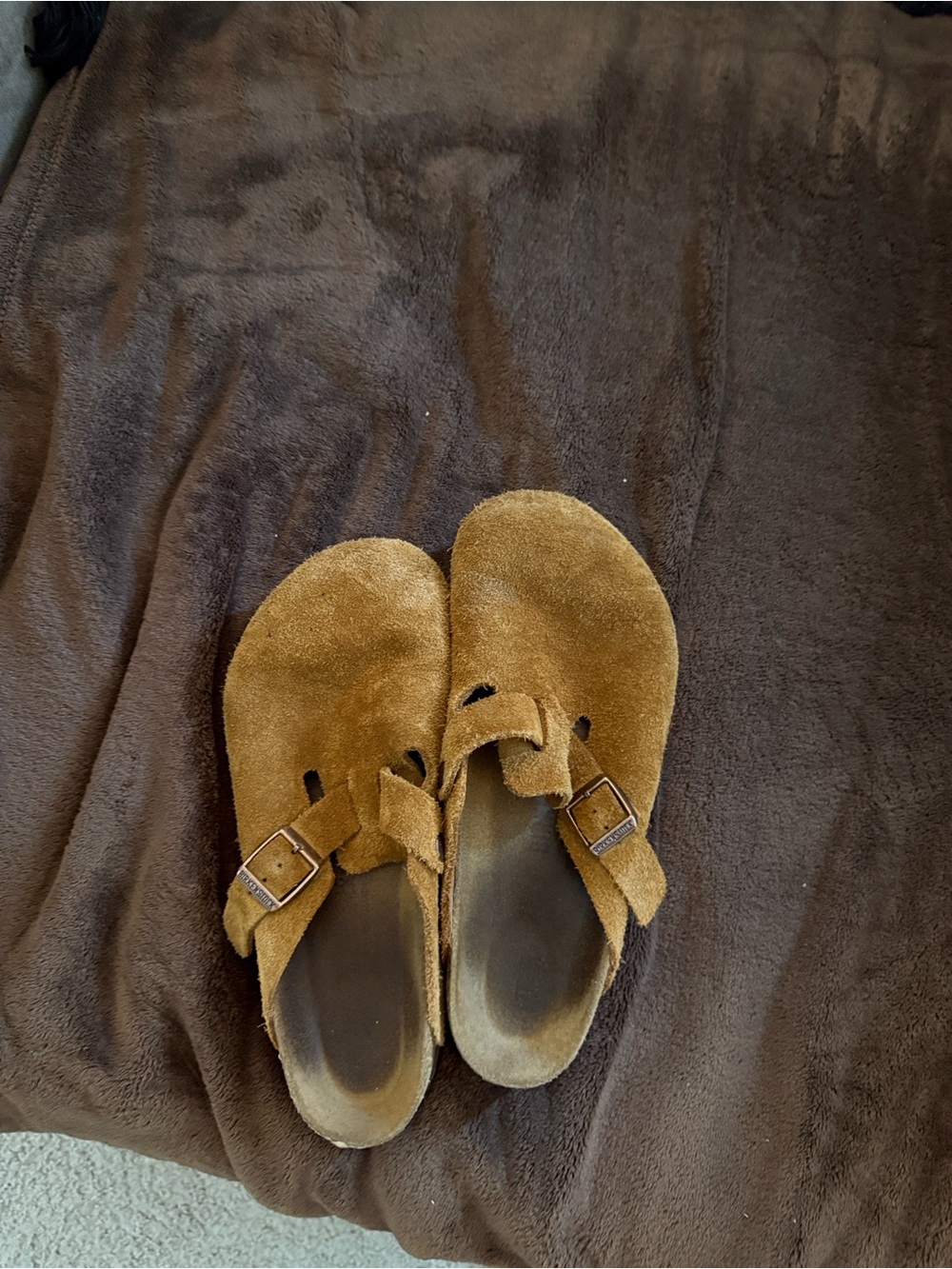 Birkenstock Suede Slip-On Mules in Chestnut Brown ACTUAL ONES